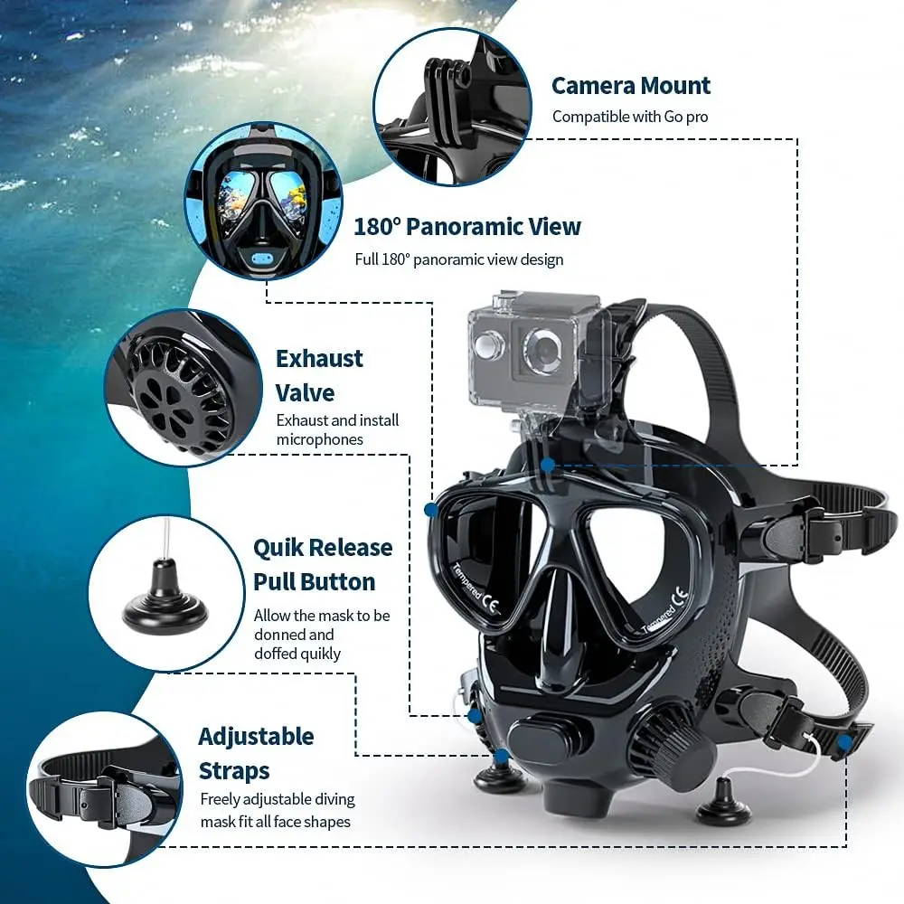 Snorkel Mask Full Face - TRIMIX Maschera subacquea integrale con supporto